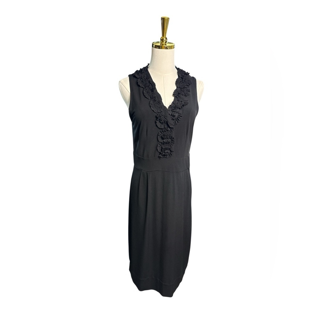 Aa Studio Black Ruffled Detail Sleeveless Midi Dress Size 8